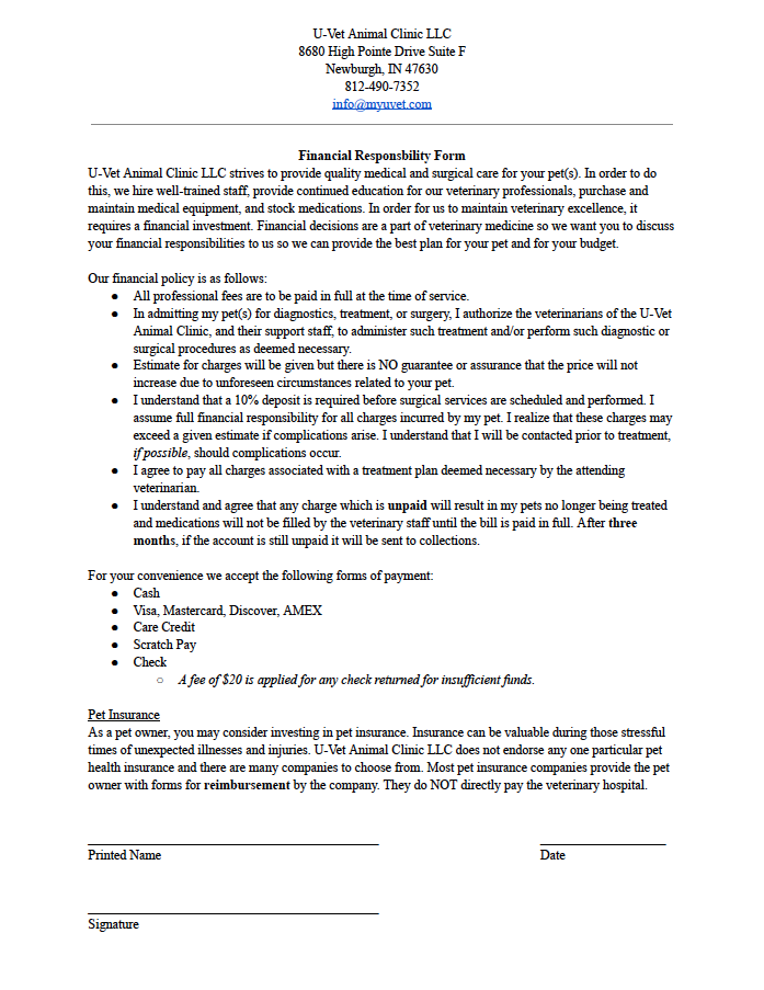 Click to view & Print the Financial Responsibility Form